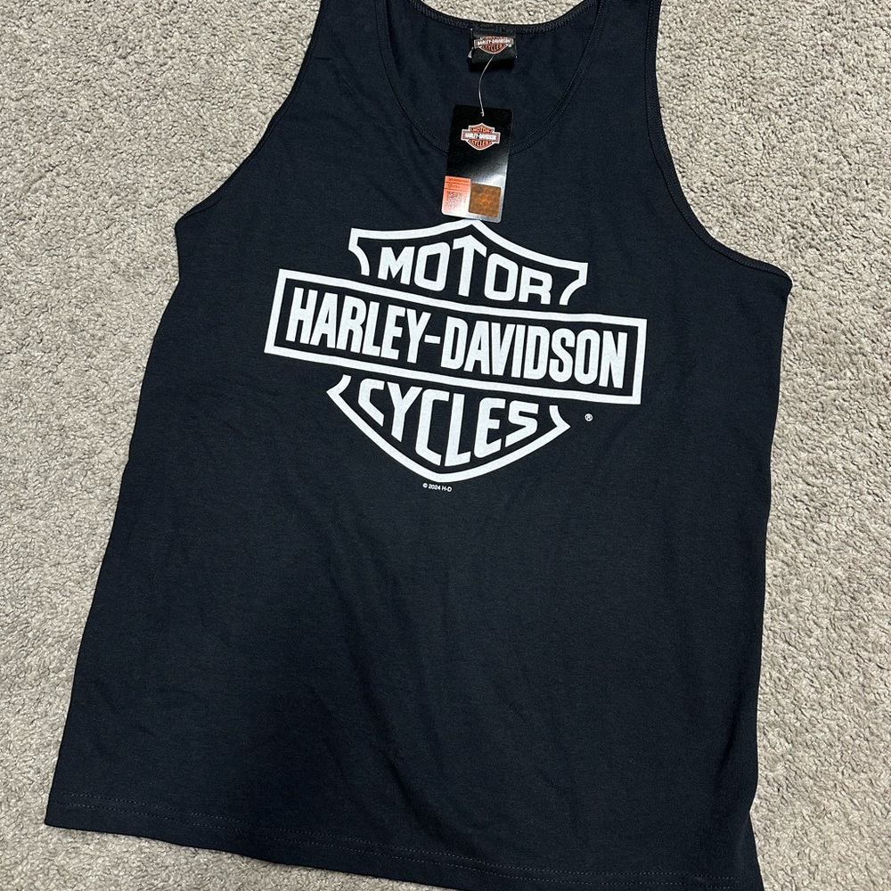 Harley-Davidson Black and White Logo Tank - Portland, Maine design on back